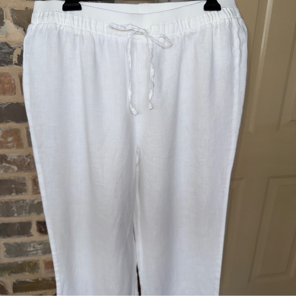 Ellen Tracy New White Linen Pants Drawstring Wide Leg Timeless Classic Medium - Picture 7 of 14